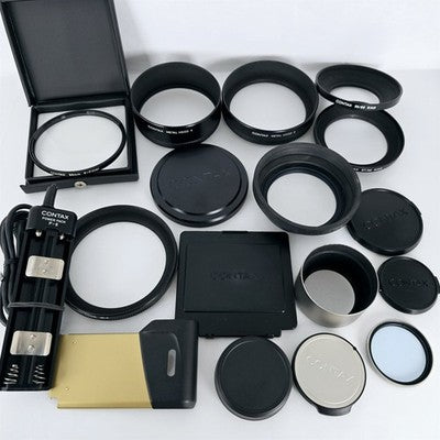 [Pre-owned] Contax Accessories Lot — Lens Hood, Caps, Adapter Ring, Filter — Near MINT — Japan #2471