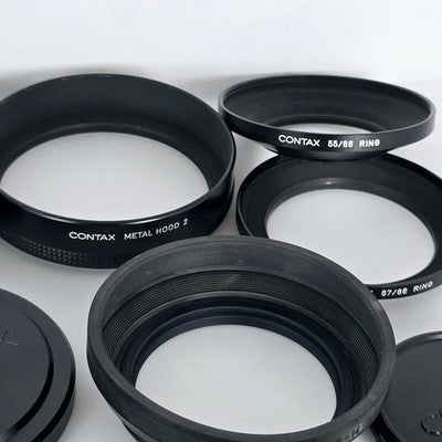 [Pre-owned] Contax Accessories Lot — Lens Hood, Caps, Adapter Ring, Filter — Near MINT — Japan #2471
