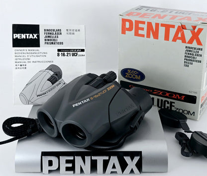 [Pre-owned] Pentax UCF Compact 8-16x21 Zoom Binoculars (Gray) — Near Mint — Japan #5543