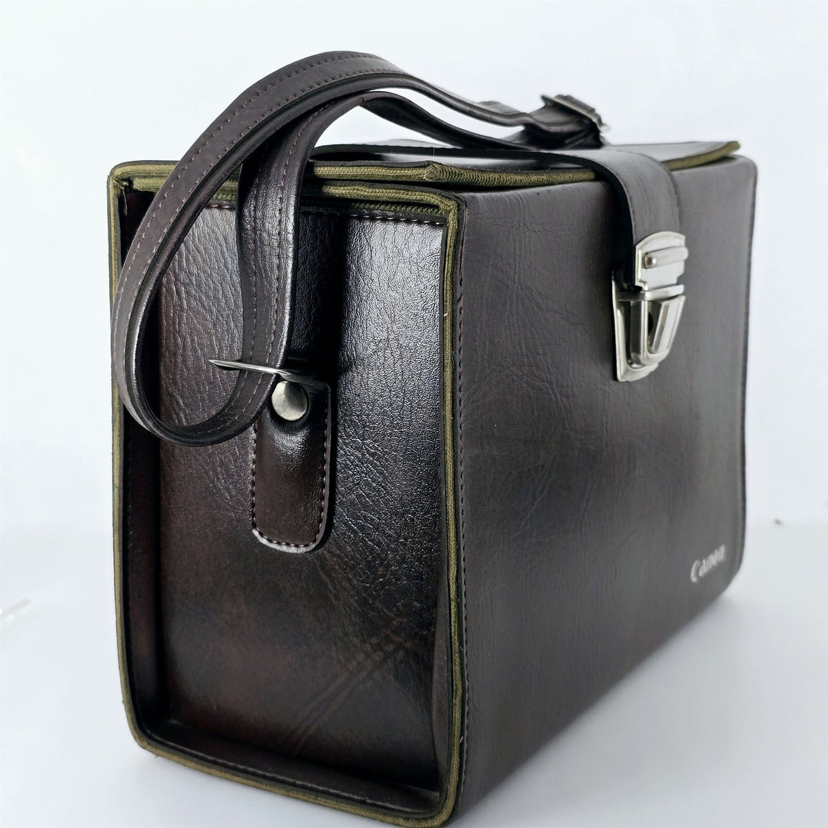 [Pre-owned] Genuine Canon Leather Camera Bag Brown Hard Case Box — Near Mint — Japan #5569