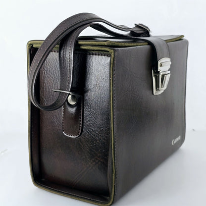 [Pre-owned] Genuine Canon Leather Camera Bag Brown Hard Case Box — Near Mint — Japan #5569