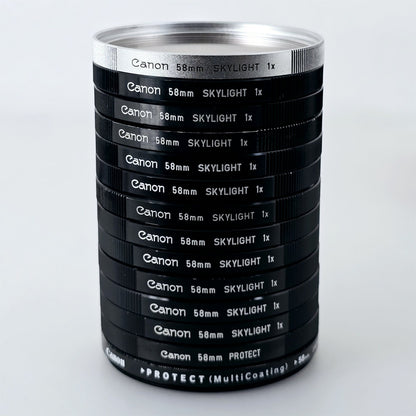 [Pre-owned] Canon Skylight 1x / Protect / UV 58mm Lens Filter Bundle (14 pcs) — Near Mint — Japan #5453