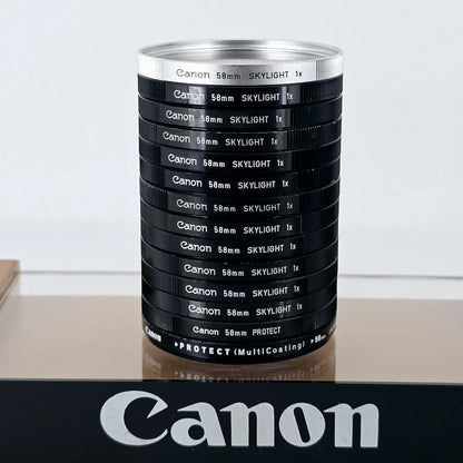 [Pre-owned] Canon Skylight 1x / Protect / UV 58mm Lens Filter Bundle (14 pcs) — Near Mint — Japan #5453