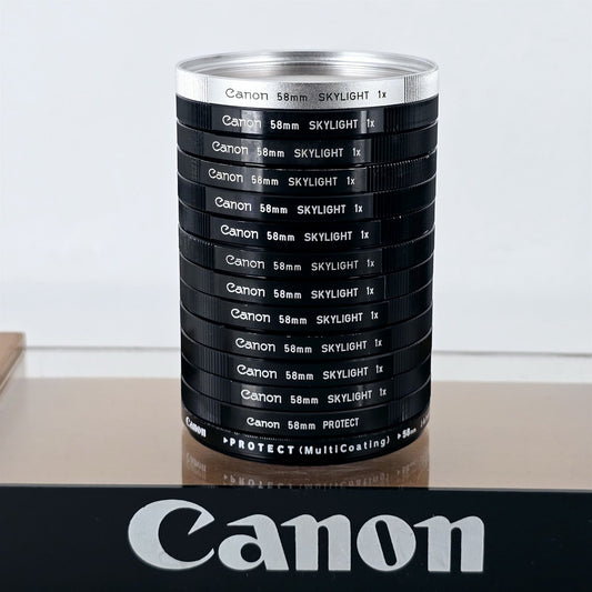 [Pre-owned] Canon Skylight 1x / Protect / UV 58mm Lens Filter Bundle (14 pcs) — Near Mint — Japan #5453