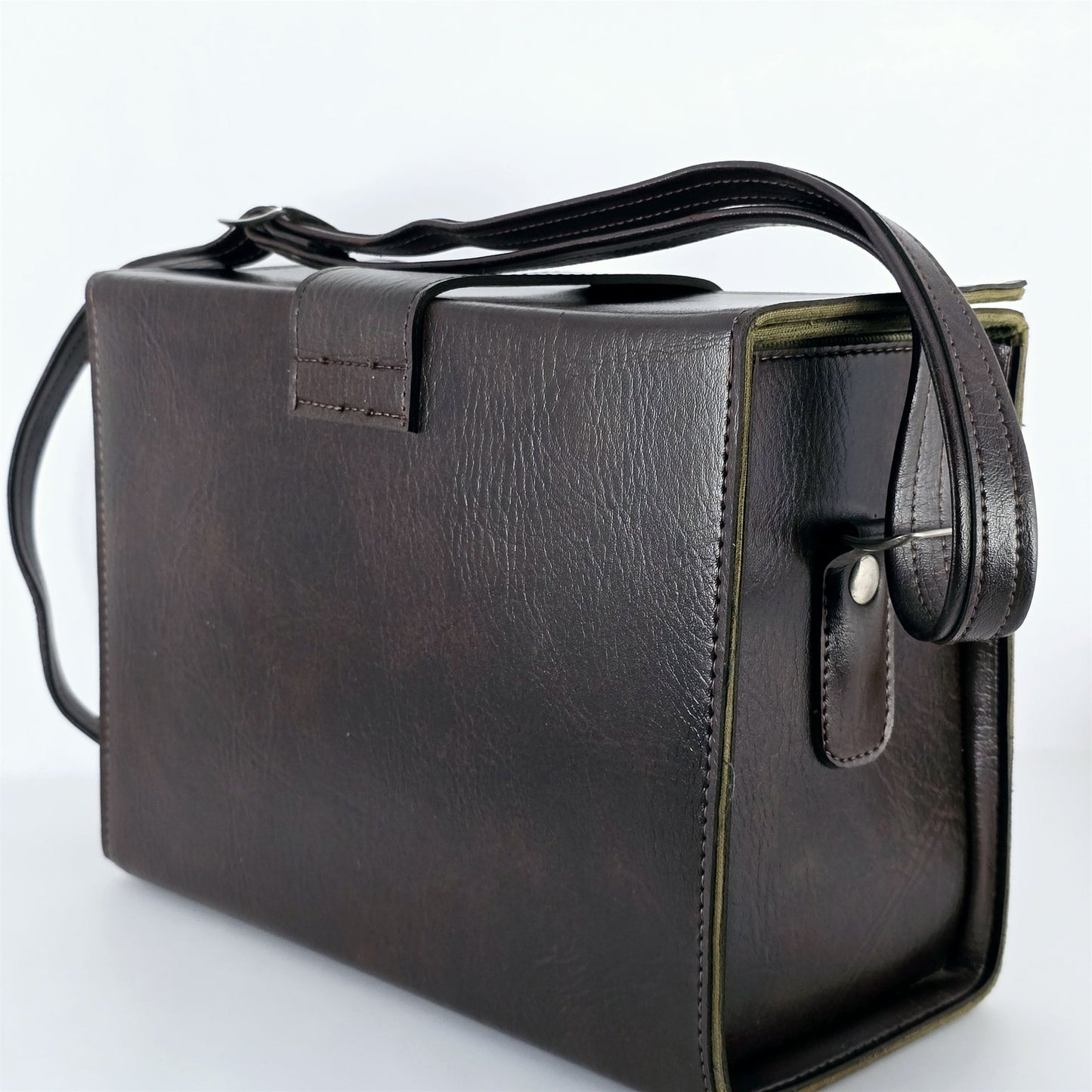 [Pre-owned] Genuine Canon Leather Camera Bag Brown Hard Case Box — Near Mint — Japan #5569