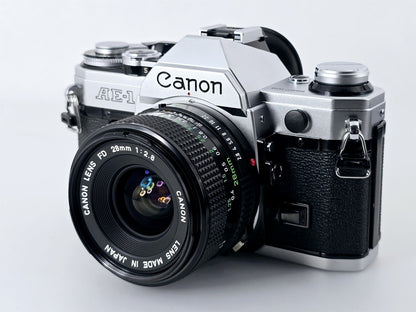 [Pre-owned] Canon AE-1 SLR Film Camera with New FD 28mm f2.8 Lens — Near Mint — Japan #4900